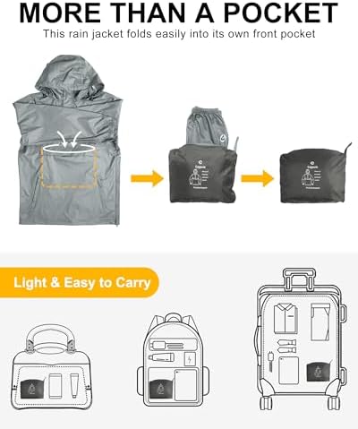 Outdoor Ventures Men's Rain Jacket Waterproof Lightweight Packable Pullover - Image 3