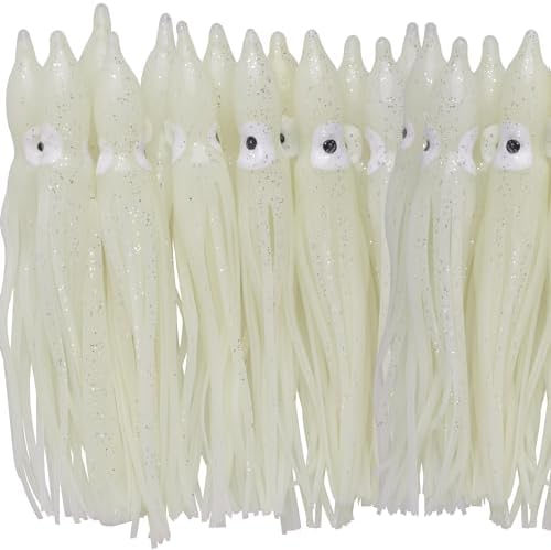 20pcs/40pcs Octopus Skirts Saltwater Soft Plastic Lure Fishing Squid Silicone Lure Bait Glow Trolling Fishing Lure Bass Fishing Tackle Accessories 2.75"/3.54"/4.33" by VATEICO