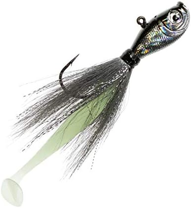 Charlie's Worms Dipper Holographic Bucktail Fishing Lure – Premium Hair Jig for Saltwater & Freshwater Fishing – 3D Holographic Eye, Glow in the Dark Paddle Tail, Hand Tied with Tinsel (3/8 oz - 8oz) by RiteAngler