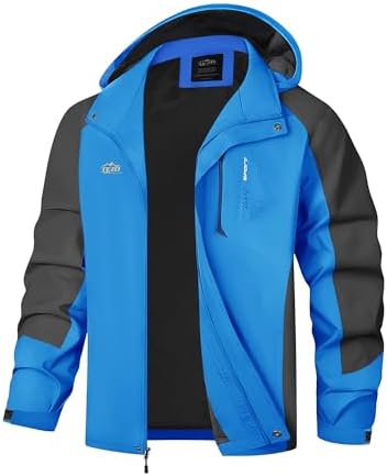 TEZO Mens Rain Jacket Waterproof with Hooded Hiking Coat Lightweight Windbreaker - Image 4