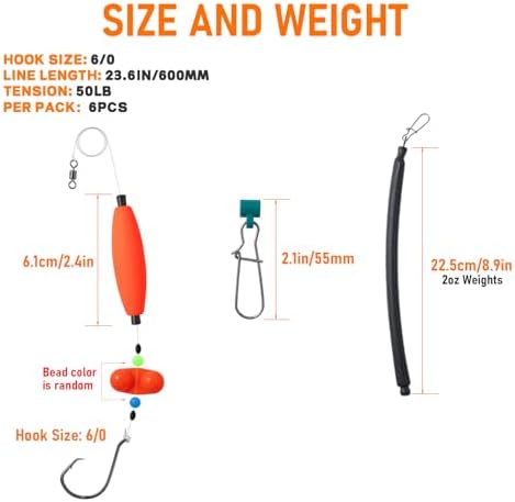 Catfish Rigs Set – 6 Pre-Tied Rigs with 2 Sinker Sliders & 2oz Dragging Weights, Float Rigs Tackle, Santee Rig, Circle Hooks– Complete & Ready-to-Use Kit - Image 3
