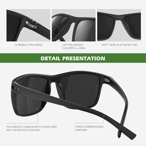Fanshen Square Polarized Sunglasses for Men, 3 Pack Lightweight UV Protection Sun Glasses for Driving Fishing Golf - Image 4