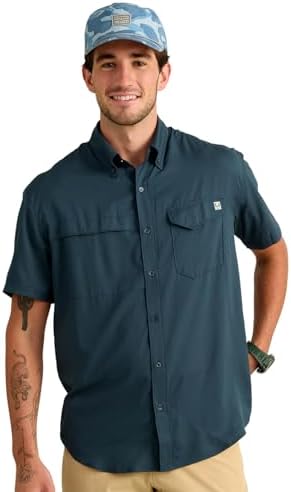 HUK Men's Tide Point Kc Scott Original Artwork Short Sleeve Shirt, Fishing Button Down by HUK