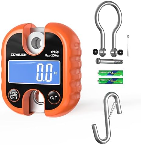 Hanging Scale Handheld 440lb/200kg Crane Scale Luggage Scale,with ABS Plastic case & Big LCD Display, Portable Digital Mini Crane Scale Fishing Scale,for Gym,Hunting,Travelling by CCWEIGH