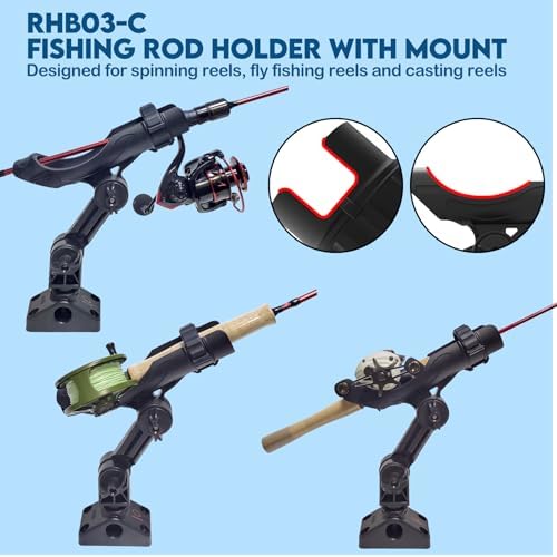 Fishing Rod Holder for Kayak & Boat with Side Deck Mount, 360 Degree Adjustable, Compatible with Spinning, Casting, Fly Reels - Image 4