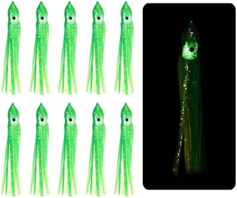 Fishing Squid Skirts, Glow Soft Plastic Trolling Lures Luminous -Fitting for (Bass/Trout/Salmon/Saltwater/Fishing Bait) by YELARXI