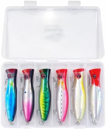6-Piece Large Topwater Popper Fishing Lures with Tackle Box - Image 2