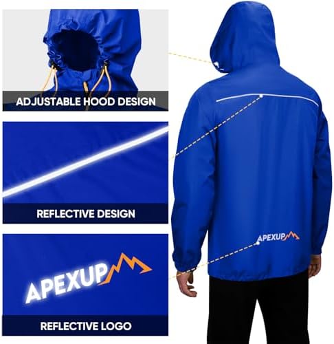 APEXUP Packable Rain Jacket Men Waterproof Lightweight Raincoat with Hood - Image 2