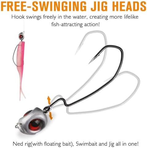 Dovesun Swimbait Jig Head 12PCS Ned Rig Jig Heads Weedless Jig Heads with 3/0 Texas Rig Hooks for Bass Fishing 1/8 1/5 1/4 3/8oz - Image 2