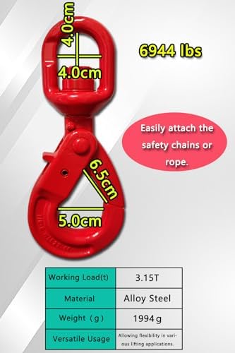 Heavy Duty Swivel Lifting Hook - 6944 lbs Capacity - Hoist Hook Sling for Heavy Cargo【6944 lb*2Pack】 - Image 6