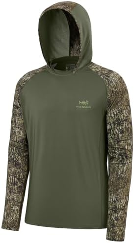 BASSDASH Men’s UPF 50 Performance Fishing Shirt Cooling Hoodie Camo Long Sleeve FS17M by Bassdash