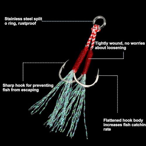 PATIKIL Double Fishing Assist Hooks Kit Glow Jigging Hook Slow Fast Fall Jigs Fishing Hooks for Jigging Lures - Image 3