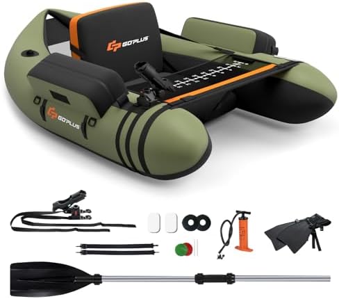 Goplus Inflatable Float Tube, Fishing Belly Boat with Fish Ruler, Pump, Storage Pockets, Adjustable Straps, Fishing Float Tube for Angling, 350LBS Load Capacity by Goplus