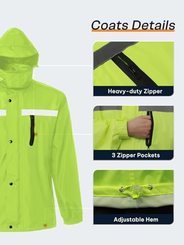 Men's Rain Suit High Visibility Reflective Work Rain Jacket Pants for All Sport Farm Fishing Motorcycle - Image 5