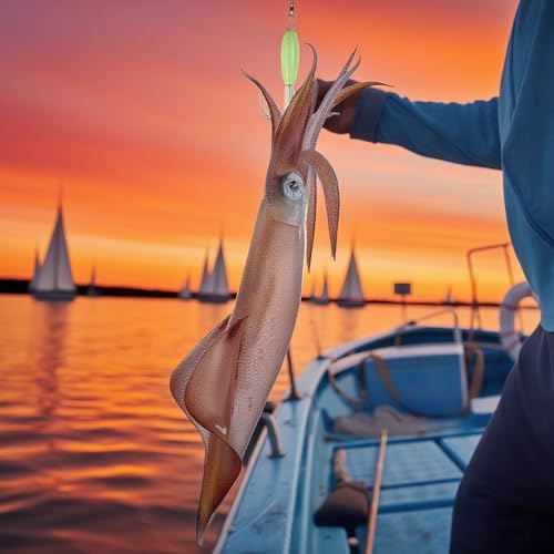 Squid Jig 12g Glow in The Dark - 5PCS Saltwater Fishing Lures with 12 Stainless Steel Needles, Luminous Cuttlefish Bait Hooks for Night Sea Fishing, Green - Image 5