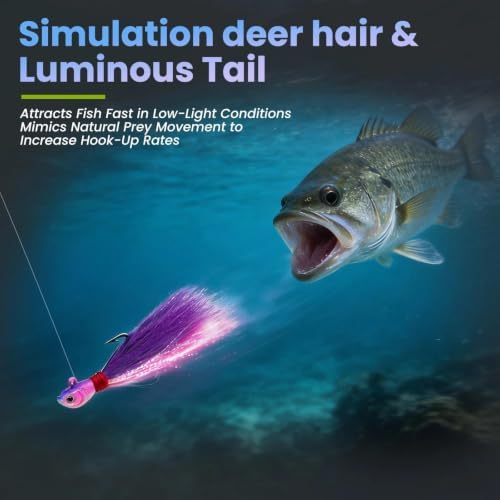 Natufish Bucktail Jigs 3/5Pcs Flash Hair Tail Lifelike Action Saltwater - Image 3