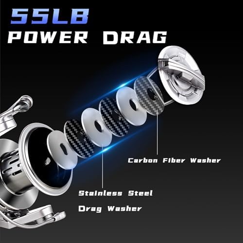 GARRET Spinning Reel, 8000/10000/12000 Aluminum Frame Surf Fishing Reels, Carbon Fiber 55LB Power Drag, Heavy Long Casting Inshore Saltwater & Offshore Saltwater Freshwater Fish Reel - Image 2