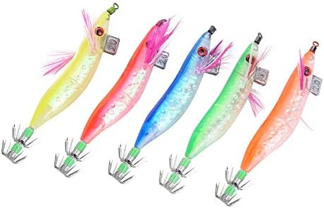 5Pcs Squid Jig, Hard Plastic Sinking Fishing Lure, Sinking Jig Hooks for Cuttlefish Octopus Night Saltwater Fishing by VGEBY