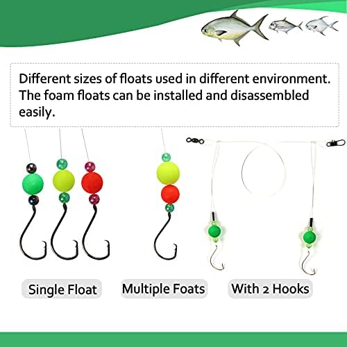 Dovesun 220/104/80/60/54/52/42pcs Pompano Rig Floats for Surf Fishing Foam Bobbers for Fishing Fly Fishing Bobbers Floats Bright Color Kit/Round/Cylindrical/Heart/Bullet/Pill/Spin Shape - Image 5