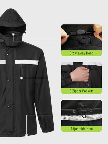 Men's Rain Suit High Visibility Reflective Work Rain Jacket Pants for All Sport Farm Fishing Motorcycle - Image 5