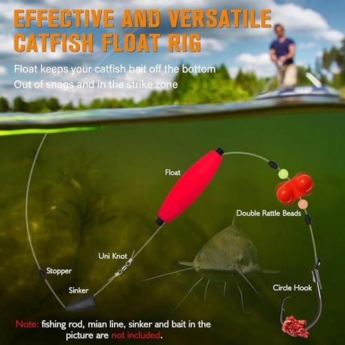 HADORAM Catfish Float Rigs with Catfish Rattles Rattling Catfishing Tackle for Bank Fishing Cooper Rig Equipment Circle Hooks for Peg Floats Santee Rig - Image 4