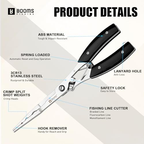 Booms Fishing Hook Remover Pliers, Long Nose, Braid Cutter, Lanyard, Black - Image 4