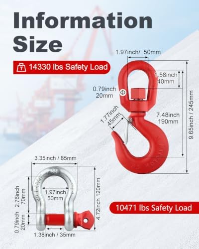 Swivel Lifting Hook with D Ring Anchor Shackles, Heavy Duty Alloy Steel Swive Hooks for Tow Strap/Winch/Traction Steel Wire/Vehicle Recovery (1 Set 5T with Shackle) - Image 2