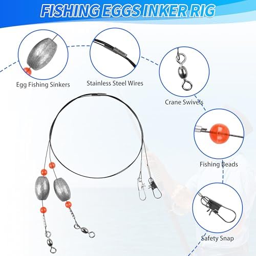 AGOOL Carolina Rig Catfish Rigs Saltwater Bottom Surf Fishing Rigs with Fishing Wire Leader Egg Sinkers Flounder Rigs Fishing Ready Rigs for Flounder Striped Bass Grouper Drum Redfish Fishing - Image 3