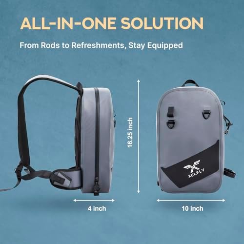 Xelfly Waterproof Fishing Sling Backpack Bag with Rod Holder, Gear Loops - Submersible Zipper, Rugged Top Handle, Adjustable Attachments (Gray) - Image 5