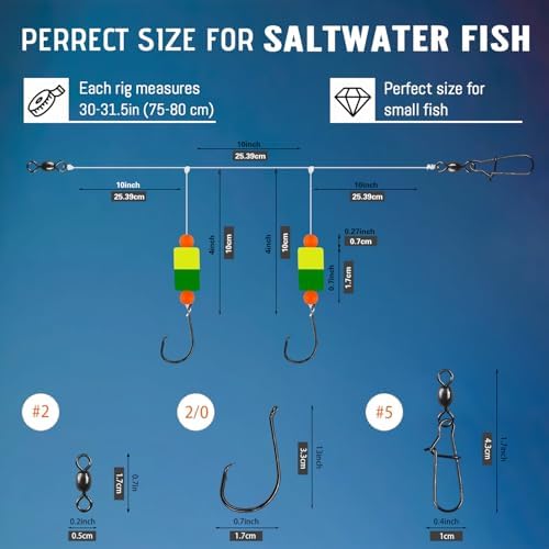 Pompano Rig Saltwater Surf Fishing Rigs – Double Drop Leader Rigs with Hooks, Floats, Beads & Snap – Easy Pre-Tied Terminal Tackle for Pompano, Whiting, Redfish - Image 3