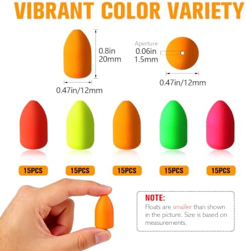 Dovesun 220/104/80/60/54/52/42pcs Pompano Rig Floats for Surf Fishing Foam Bobbers for Fishing Fly Fishing Bobbers Floats Bright Color Kit/Round/Cylindrical/Heart/Bullet/Pill/Spin Shape - Image 2