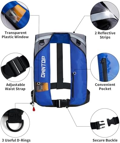 Owntop Automatic/Manual Inflatable Swim Jacket, Manual Convertible & Highly Visible, Storage Pocket with Zipper, 24g CO2 Cylinder Included, Low Profile for Kayak, Fishing, Paddle Sports - Image 4