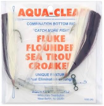 Aqua-Clear Hi-Lo Mixed Color Hair Teaser Rig for Flounder, Fluke, Sea Trout, Croaker, 3/0 Nickel Octo Hook, AFW Swivel, 40 lb GS Mono, T-Standoff, Purple and White Hair by AQUA-CLEAR