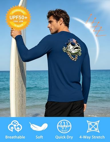 Men's UPF 50+ Sun Fishing Shirt, Long Sleeve UV Protection Tee, Quick Dry Rash Guard for Outdoor Swim Hiking - Image 4
