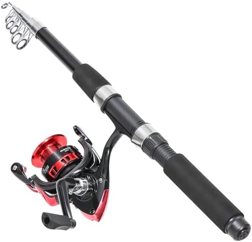 Tripquips Fishing Rod, 6.9ft 2Pcs Telescopic Fishing Rods Set, Carbon Fiber Fishing Pole, 2PCS Spinning Rod and Reel Combo with Carrier Bag Freshwater Fishing Rod and Reel Combos Kits Fishing Gear-Red - Image 2