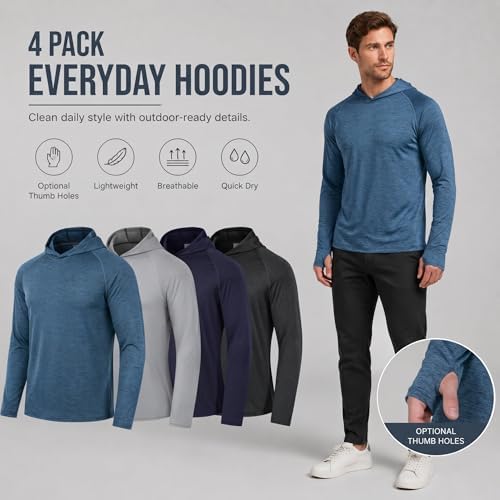 OYGSieg 4 Pack Men's Sun Hoodies UPF50+ Fishing Shirts Athletic Rash Guard - Image 3