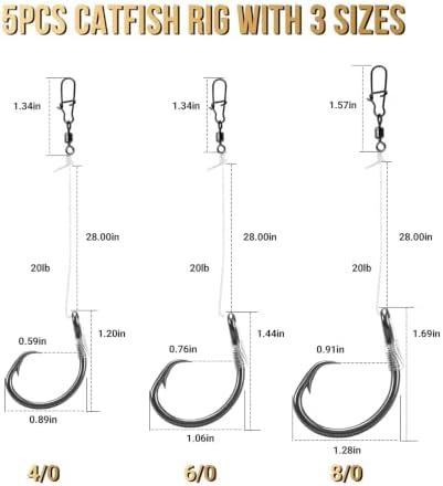 FishTrip Pre-Rigged Catfish Rigs Circle/Octopus Hooks 5/10 Pack 20lb NT40 - Image 2