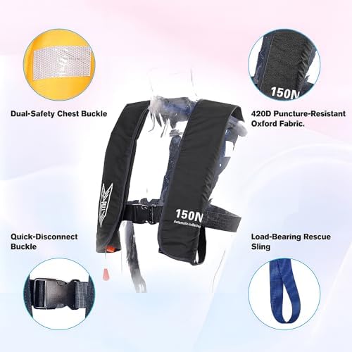 Inflatable Life-Jacket for Adults| Life-Vest Inflation-PFD with Whistle| Automatic & Manual Lightweight Supports up to 300 lbs for Kayaking Fishing Boating - Image 5
