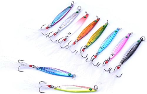 Aorace 10pcs Hard Metal Jigs Diving Sea Fishing Lures Minnow Popper Baits Tackle Crankbait Saltwater Freshwater Lures with Feather - Image 2