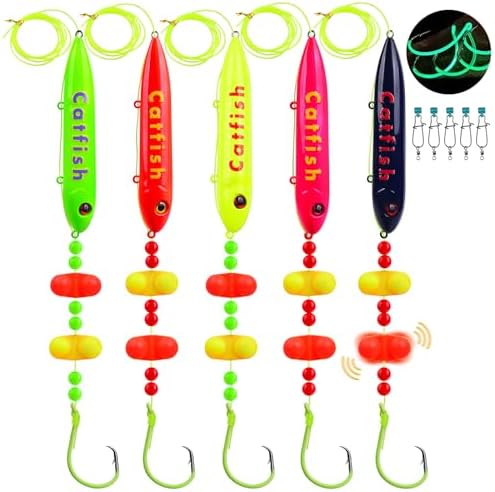 PROBEROS Catfish Fishing Rigs - Bank Fishing Set with 5pcs/Set, 6/0, 8/0, 10/0 Circle Hooks Circle Hooks, High Visibility, Ready to Use Catfish Rigs by Proberos
