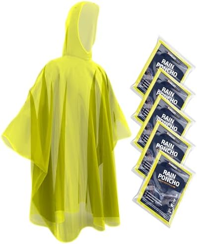 Hagon PRO Disposable Rain Ponchos for Adults, Hooded Poncho, Family 5 Pack by HagonPRO