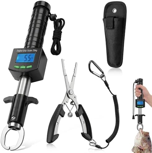Digital Fish Scale with Fish Gripper, Waterproof Fishs Scales Digital Weight with LCD, 55lb Capacity, Portable Fishs Weigh Kit & Fishings Accessories for Fly& Ice Fishing, Fishing Gear - Gift for Men by Gulfmew