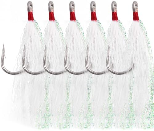 Bucktail Teasers Fishing Hooks Saltwater Flounder Rig Bucktail Mylar Teasers Inserted Stainless Steel Fishing Teaser Hooks for Striped Bass Trout Catfish Cod Flounder Hi/Lo Rig Jigs Spoons Lures by AGOOL