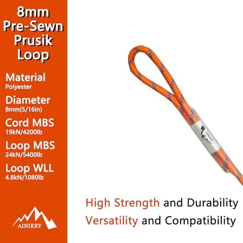 8mm (5/16") Sewn Prusik Loop 18 Inches / 24 Inches - Ideal for Arborist, Firefighting, Rigging, and Rescue Gear Orange | 24 inch | Pack of 3 - Image 3