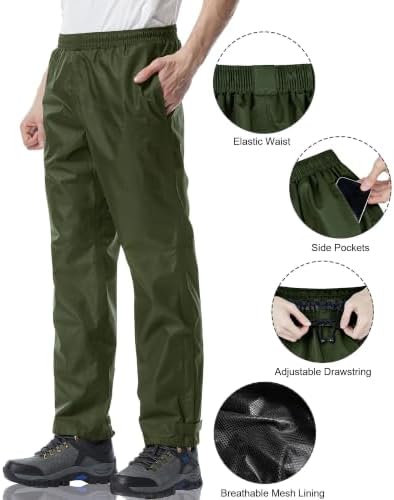 iCreek Men's Rain Pants Waterproof Breathable Lightweight Rain Over Pants - Image 3