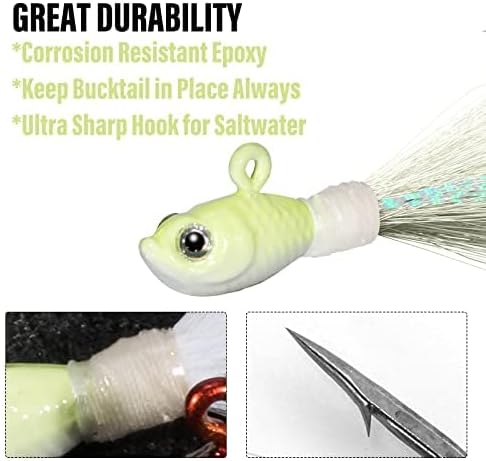 Dr.Fish 3 Pack Bucktail Jig Lure Hair Jig Saltwater Freshwater Lures Surf Fishing Bass Flounder Striper Bluefish Halibut Redfish - Image 4