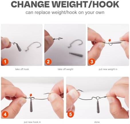 OJYDOIIIY Jika/Tokyo Rig (10/12 PCs) - Drop Shot Style Fishing Rigs with Weedless EWG Hooks (1/8 3/16 1/4 3/8 1/2oz) | Replaceable Hooks & Weights - Image 3