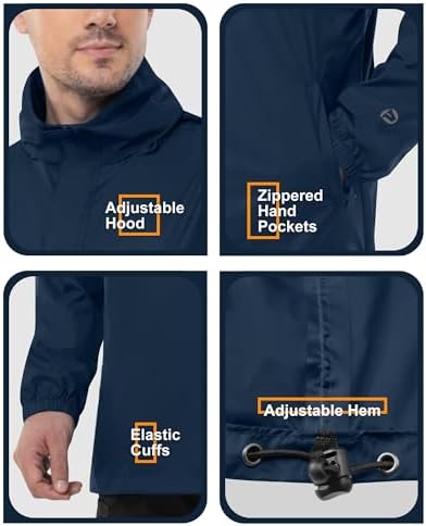 Outdoor Ventures Men's Rain Jacket Waterproof Lightweight Packable Pullover - Image 5