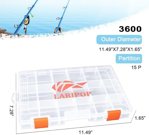 LARIPOP 2-Pack 3600 Fishing Tackle Boxes, Clear Plastic Storage Trays with Adjustable Dividers, Organizer for Lures, Hooks, Sinkers, Jigs & Fishing Accessories - Image 3