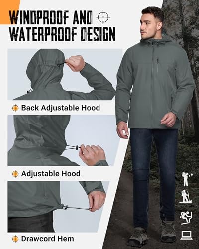 33,000ft Men's Packable Rain Jacket Waterproof Raincoat with Hood - Image 5